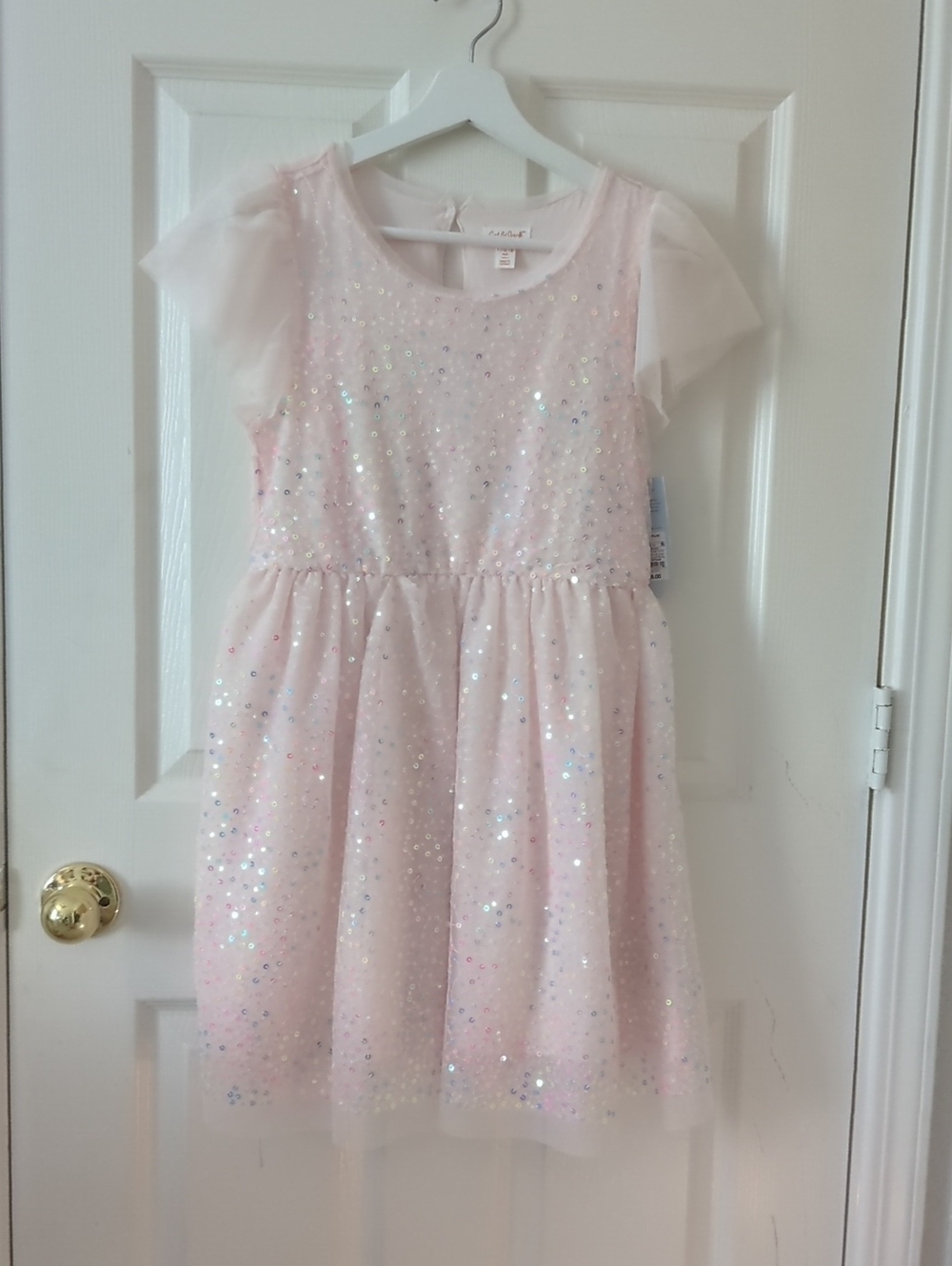Girls Large 10/12 Plus Cat & Jack Light Pink Sequin Tulle Party Dress for Girls